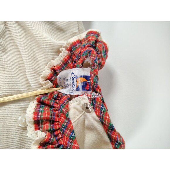 Vintage Carters Baby One Piece Romper Corduroy Plaid Red Cream Bunny 6 Month - Picture 5 of 8